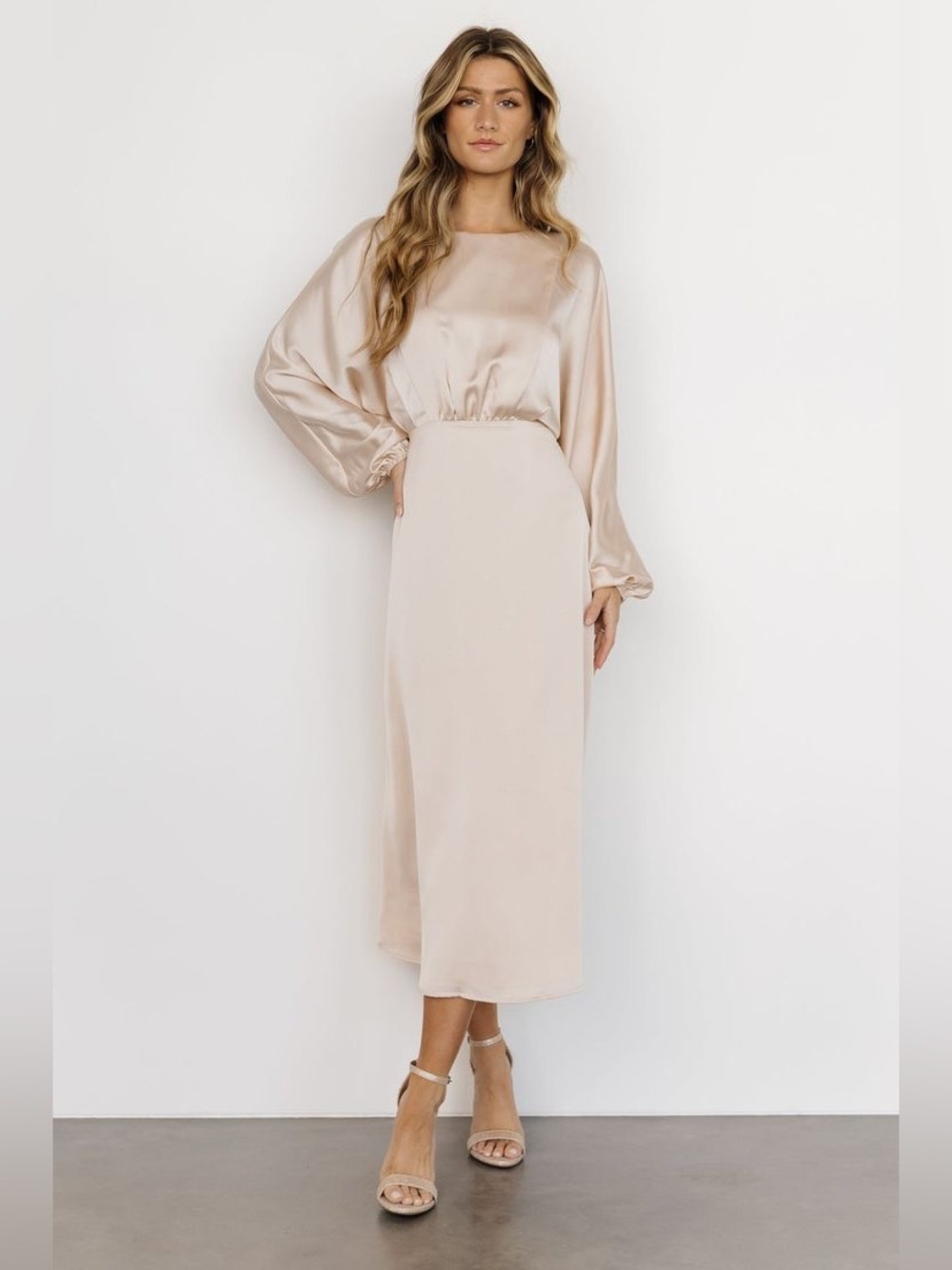 NWT Baltic Born Balta Satin Midi Dress Champagne Large